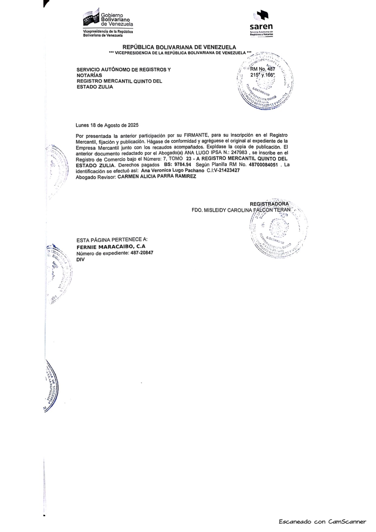 1era. publicación del Acta de Asamblea General Extraordinaria de Accionistas de Fernie Maracaibo C.A. sobre su disolución 5 Fernier6