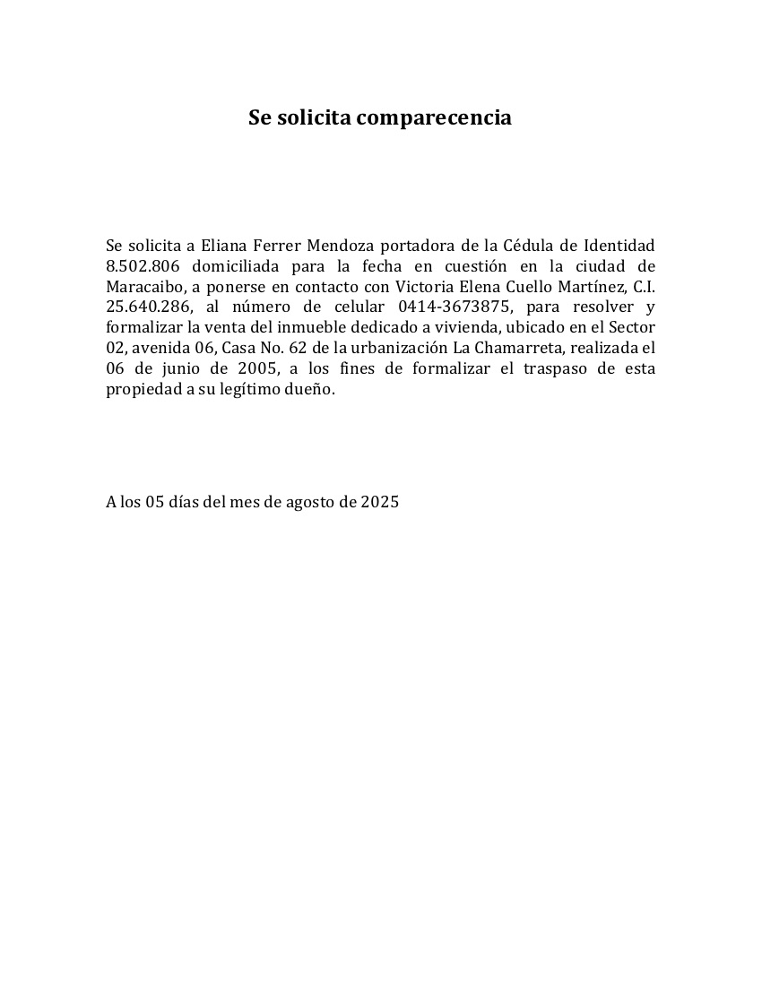 Se solicita comparecencia