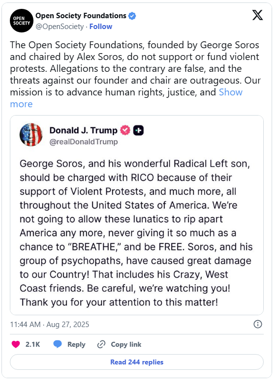 Trump pidió imputar al magnate George Soros por crimen organizado 2 Tui