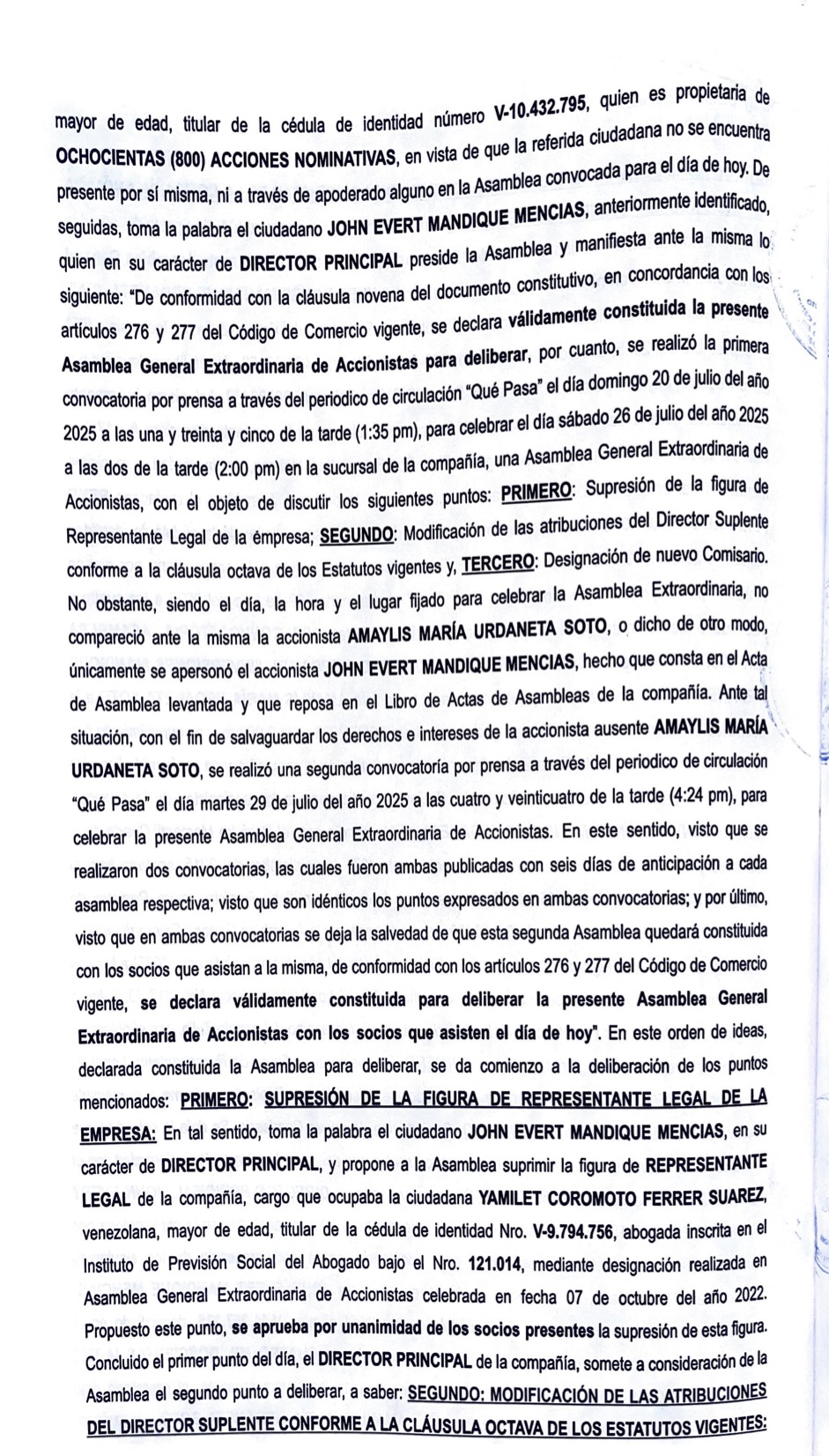 2DA INVERSIONES MANDIQUE URDANETA C.A2