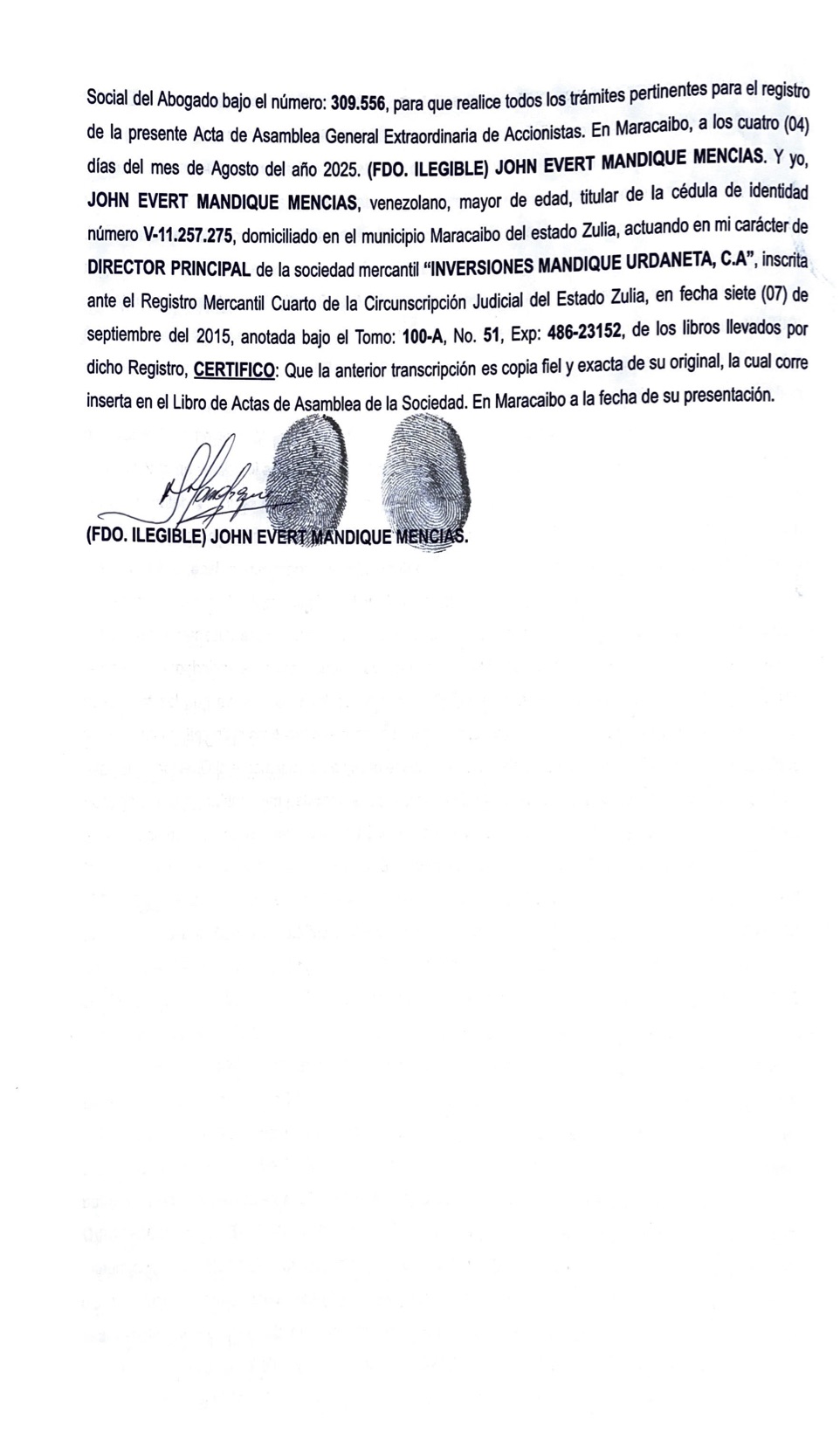 2DA INVERSIONES MANDIQUE URDANETA C.A4