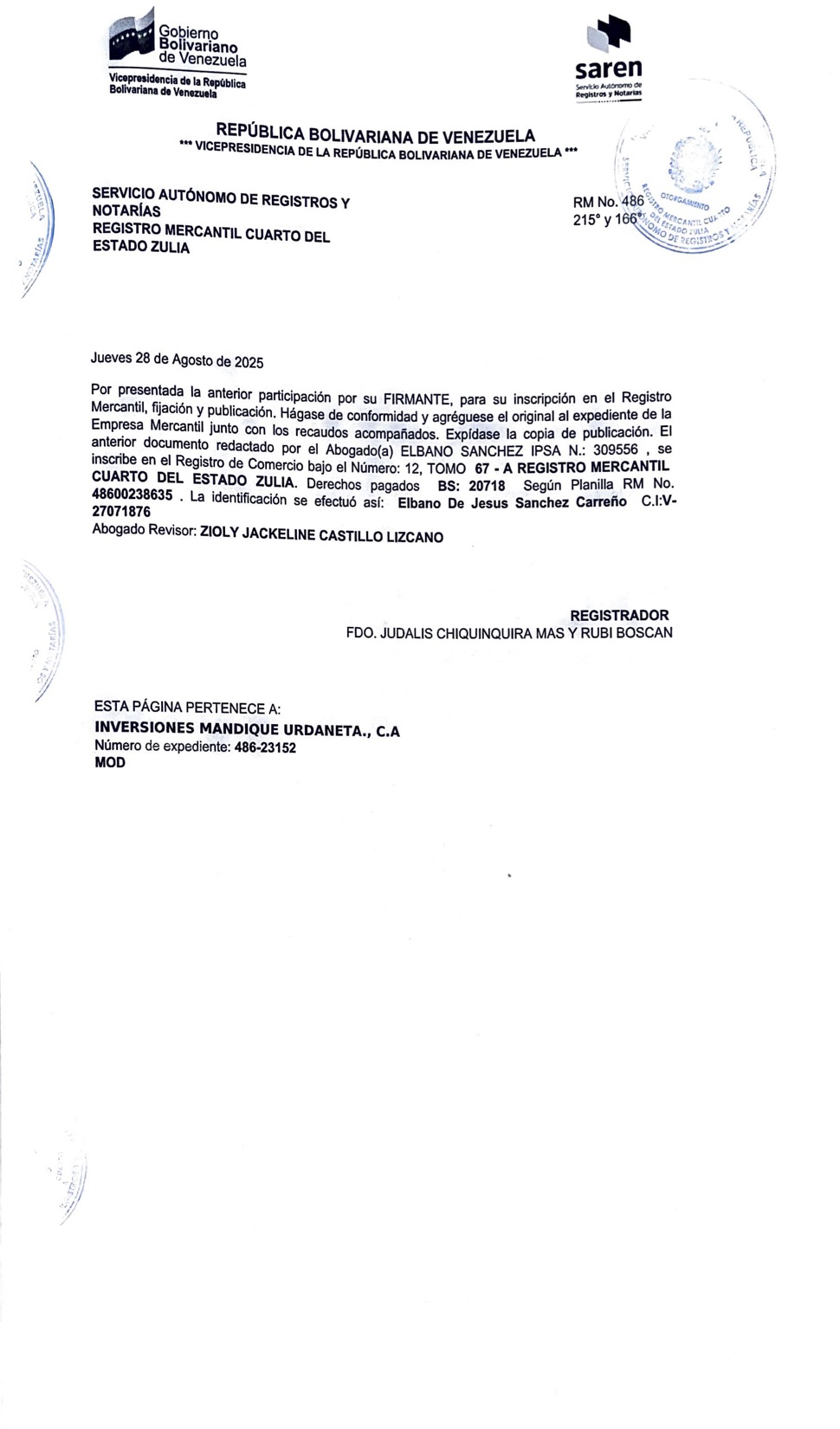 2DA INVERSIONES MANDIQUE URDANETA C.A6