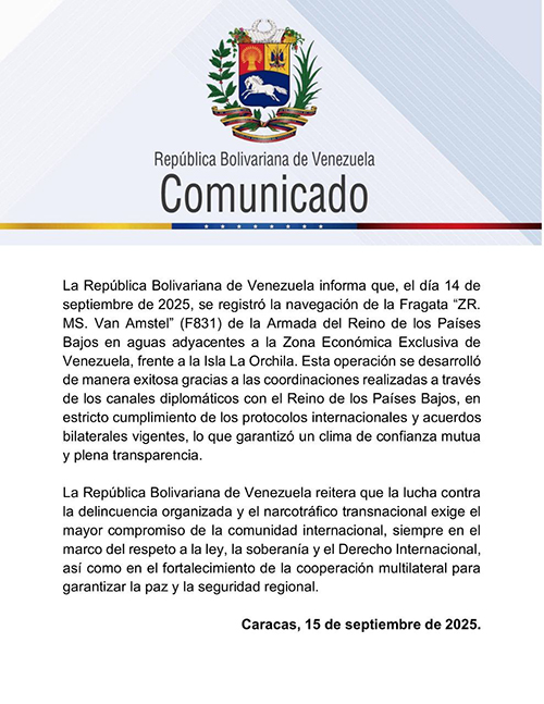 Venezuela coordinó con Países Bajos operación de una fragata en aguas cercanas a La Orchila 2 Imagen de WhatsApp 2025 09 16 a las 04.37.16 a18ec985