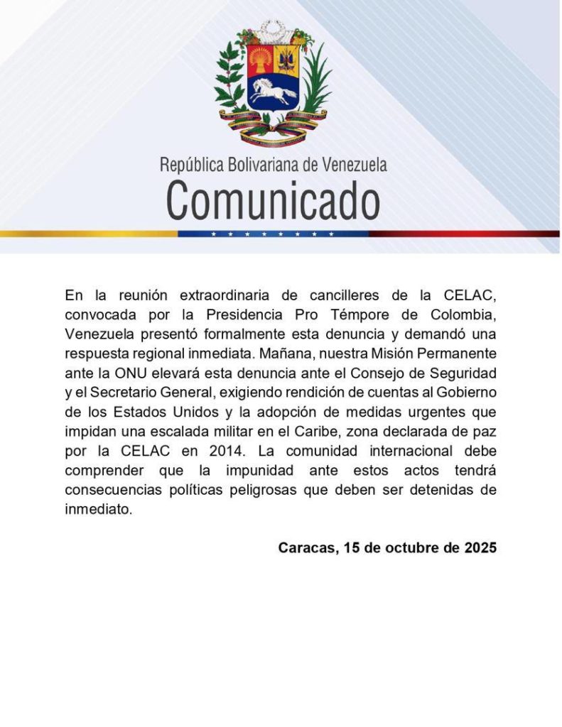 Venezuela rechazó declaraciones «belicistas y extravagantes» del presidente de EE. UU. 3 4rElDuiJ Comunicado 1
