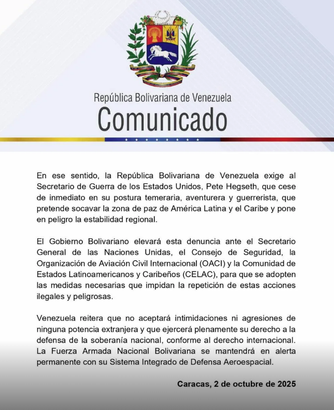 Venezuela denunciará en la ONU incursión de aviones de EE. UU. cerca de sus costas 3 Bolivariana