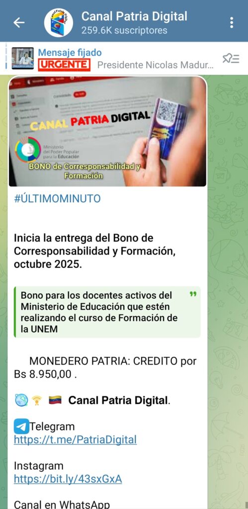 Pagan bono de «Corresponsabilidad y Formación» de octubre a docentes activo 2 BonoCorresponsabilidadYFormacionDocentesActivosOctubre2025