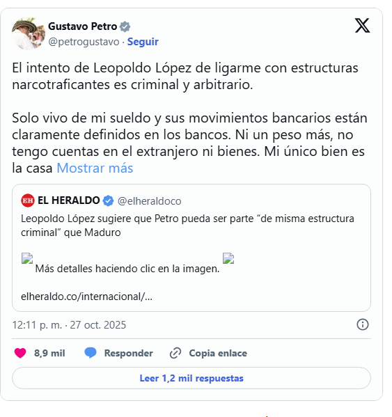 Petro calificó de «criminal y arbitrario» intento de Leopoldo López de vincularlo con narcos 2 Gustavo Petro