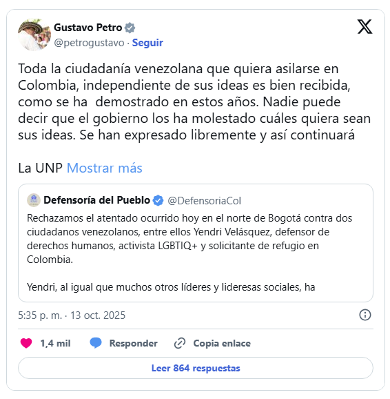 Colombia | Petro anunció incremento en la protección a defensores de DD. HH. tras ataque a venezolanos 2 Gustavo Petro1