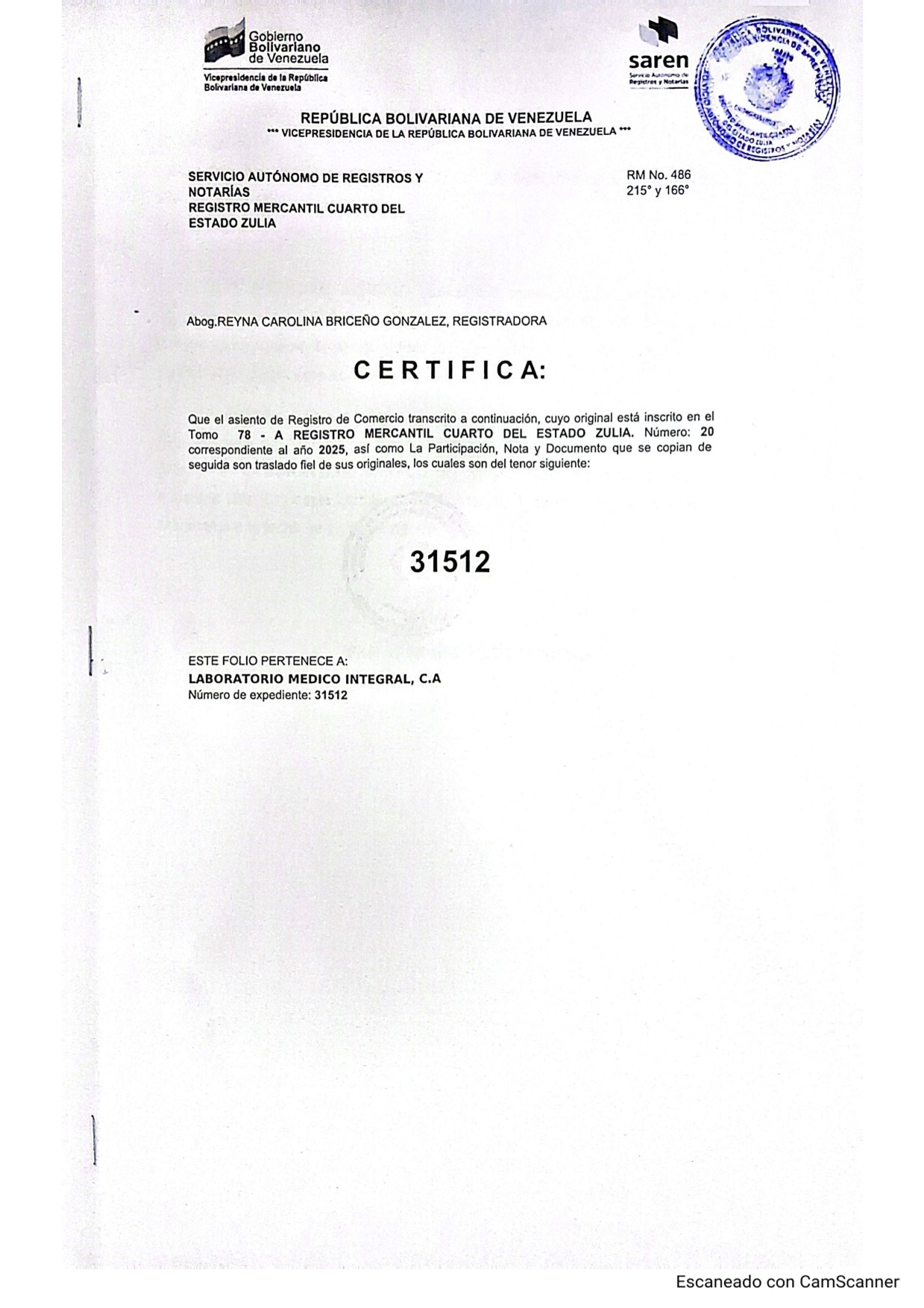 1era. Publicación del Acta de Asamblea General Extraordinaria de Accionistas de Laboratorio Médico Integral C.A. sobre su Disolución 5 LABORATORIO 5