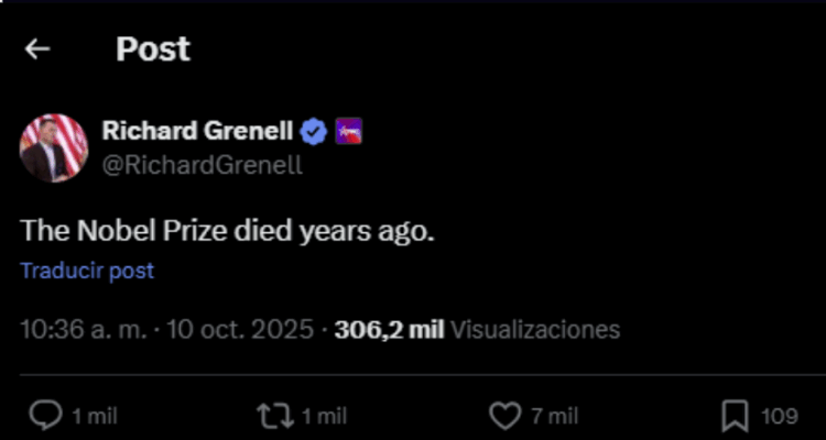 Richard Grenell: «El Premio Nobel murió hace años» 1 POST