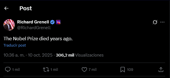 Richard Grenell: «El Premio Nobel murió hace años» 2 Post