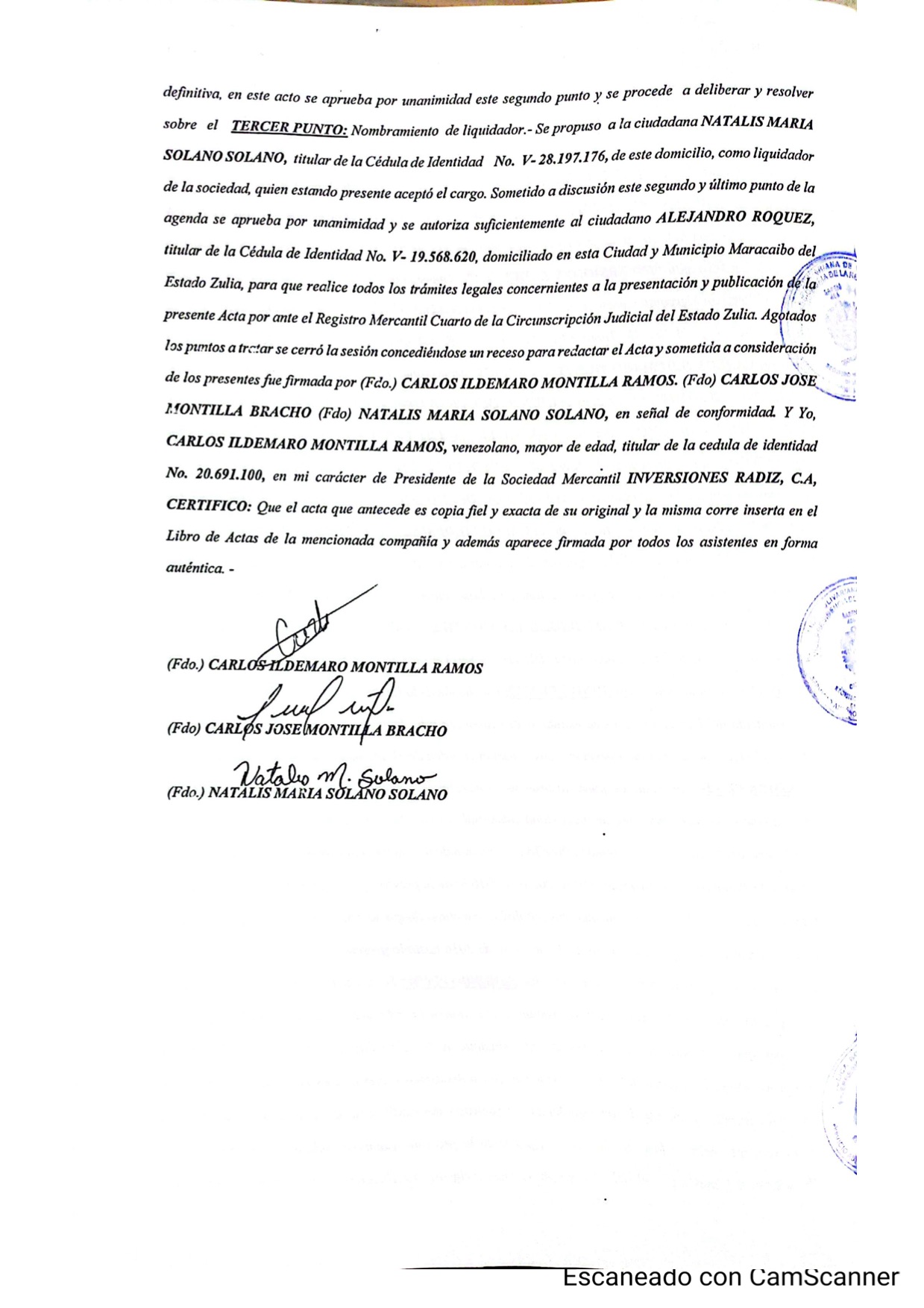 3ra. Publicación del Acta de la Asamblea General Extraordinaria de Accionista de Inversiones Radiz C.A. con ocasión de su disolución 2 RADIZ2