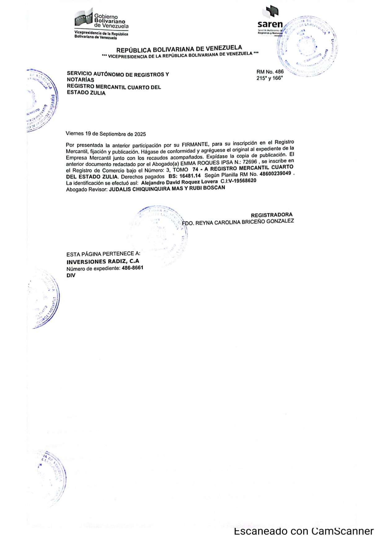 3ra. Publicación del Acta de la Asamblea General Extraordinaria de Accionista de Inversiones Radiz C.A. con ocasión de su disolución 4 RADIZ4