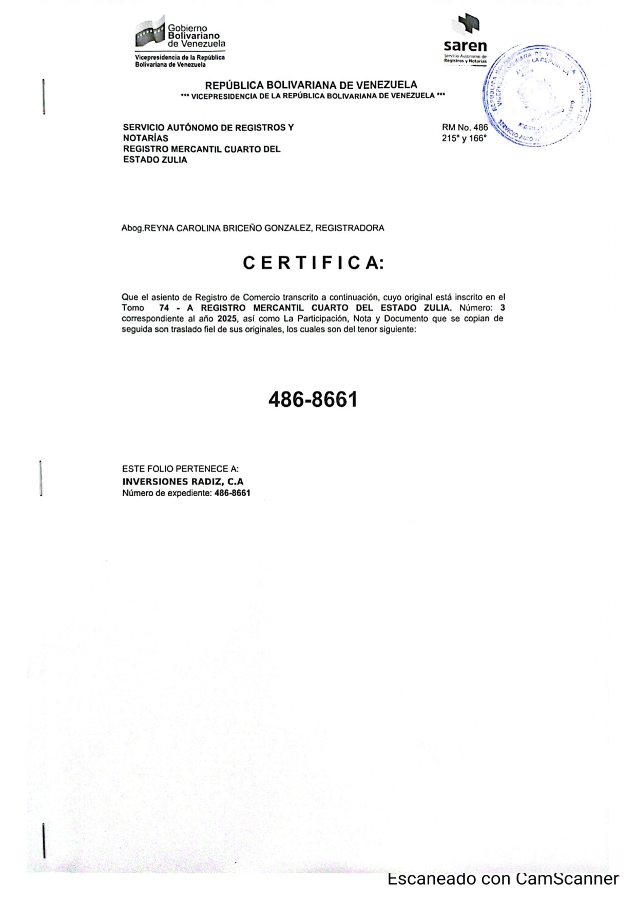 3ra. Publicación del Acta de la Asamblea General Extraordinaria de Accionista de Inversiones Radiz C.A. con ocasión de su disolución 5 RADIZ5