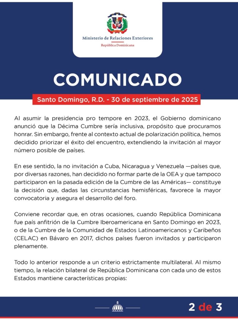República Dominicana excluyó a Venezuela de la Cumbre de las Américas 3 Screenshot 20251001 102128