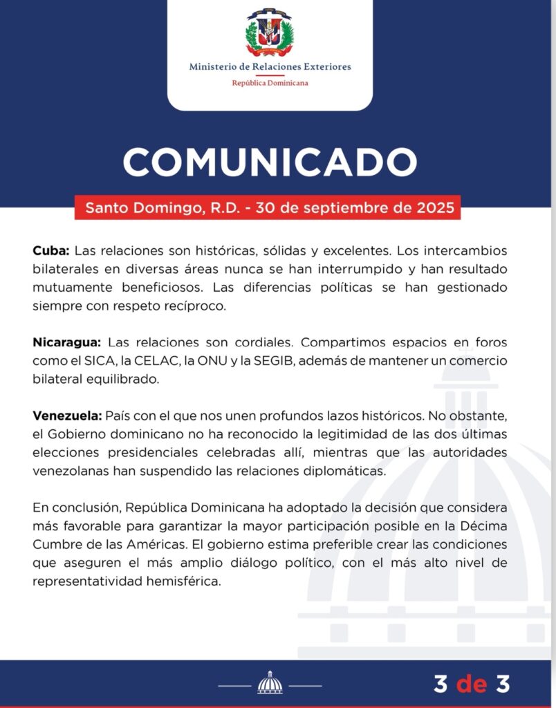 República Dominicana excluyó a Venezuela de la Cumbre de las Américas 4 Screenshot 20251001 102149