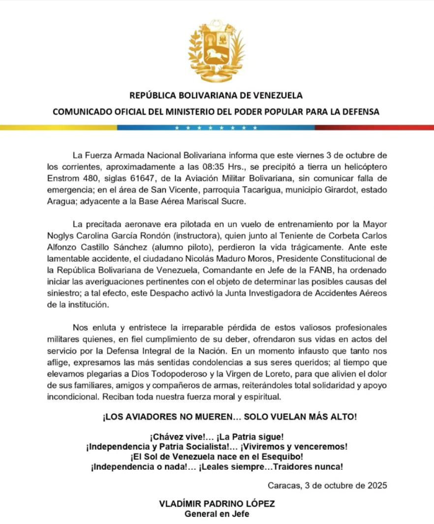Ministro Padrino López confirmó fallecimiento de dos militares tras accidente aéreo en el estado Aragua 3 captura de pantalla 2025 10 03 a las 15658 pmpng 49191