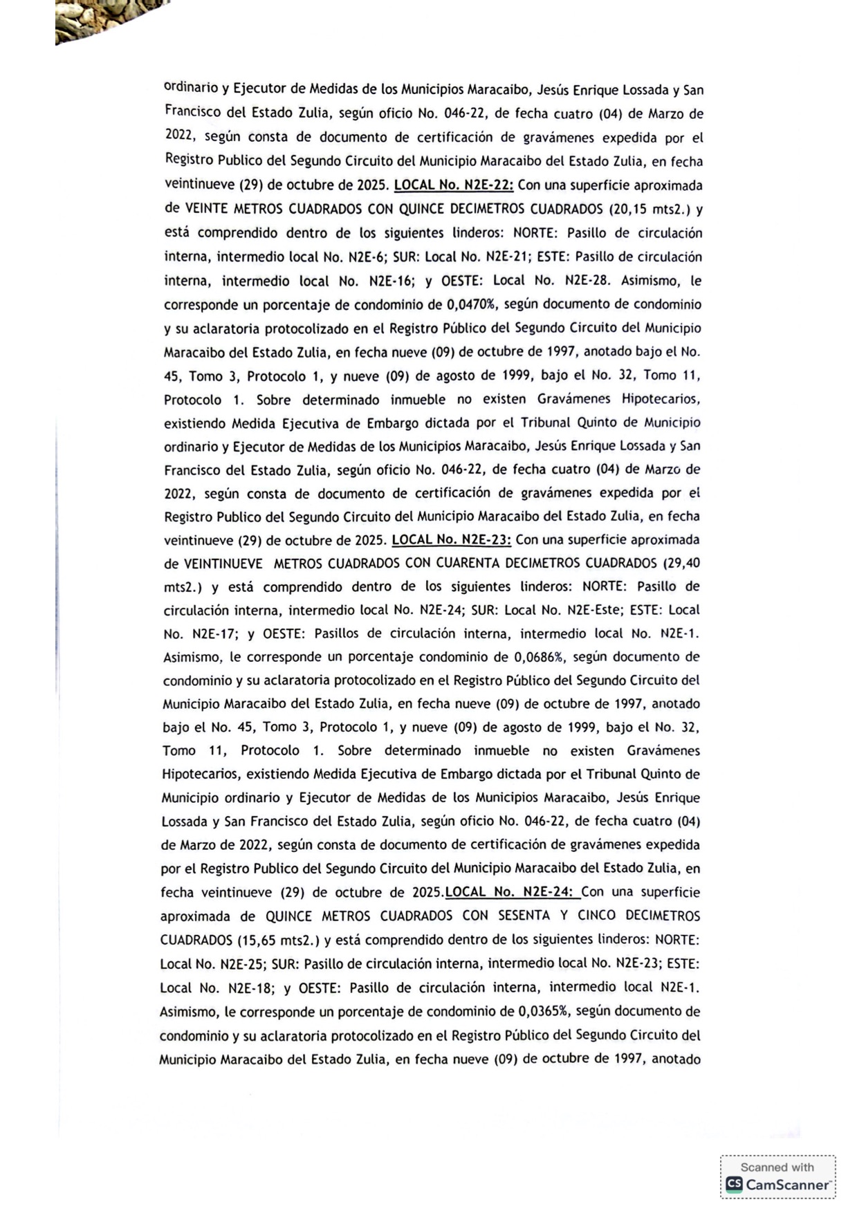 3er. Cartel de Remate en el juicio por Cobro de Bolívares por Vía Ejecutiva que sigue la Junta de Condominio del Centro Comercial Galerías Mall en contra del Grupo Palabro C.A. representada por Antonio Papagallo Altomare 11 11
