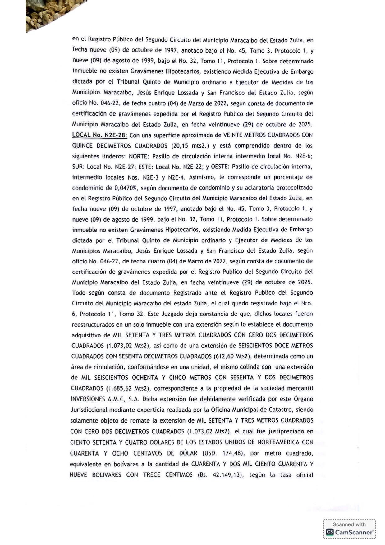 3er. Cartel de Remate en el juicio por Cobro de Bolívares por Vía Ejecutiva que sigue la Junta de Condominio del Centro Comercial Galerías Mall en contra del Grupo Palabro C.A. representada por Antonio Papagallo Altomare 13 13
