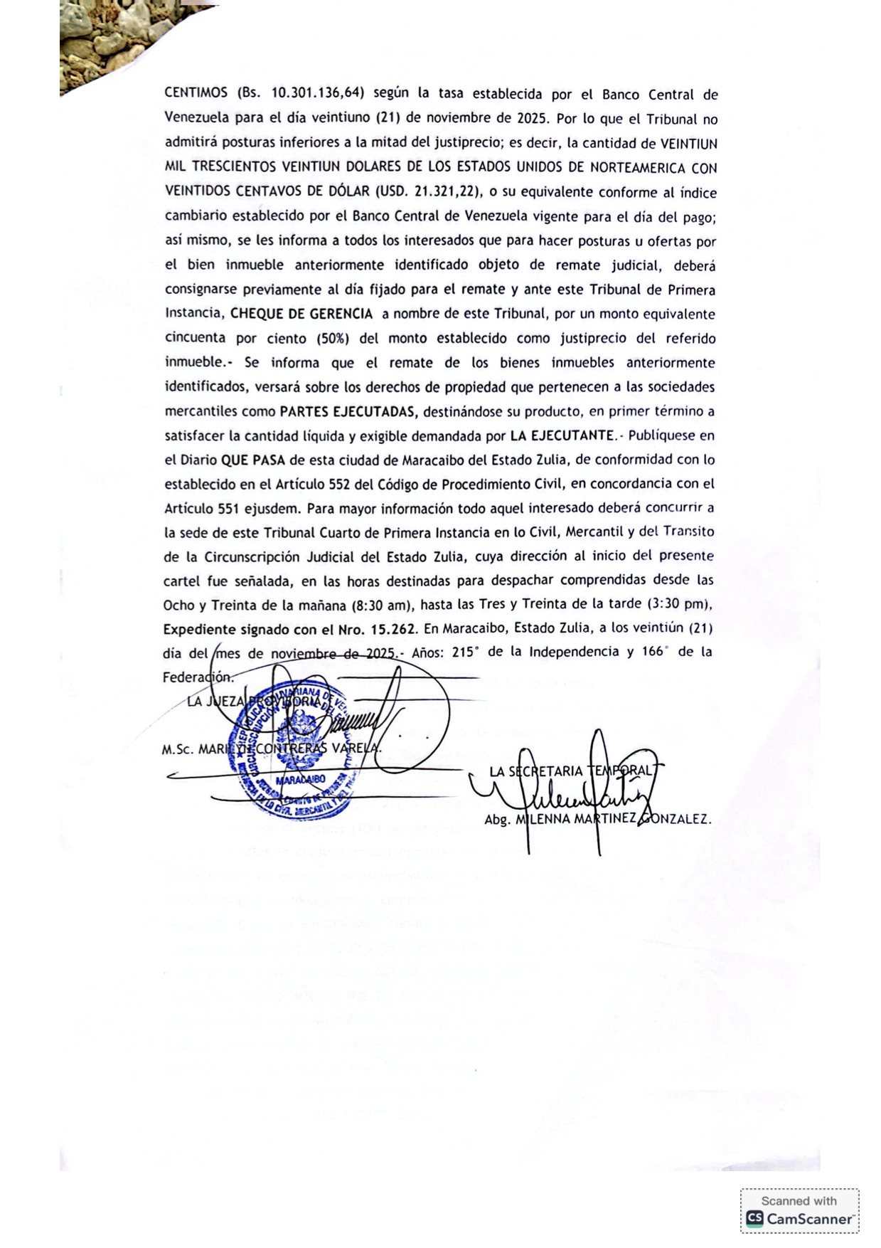 3er. Cartel de Remate en el juicio por Cobro de Bolívares por Vía Ejecutiva que sigue la Junta de Condominio del Centro Comercial Galerías Mall en contra del Grupo Palabro C.A. representada por Antonio Papagallo Altomare 16 16