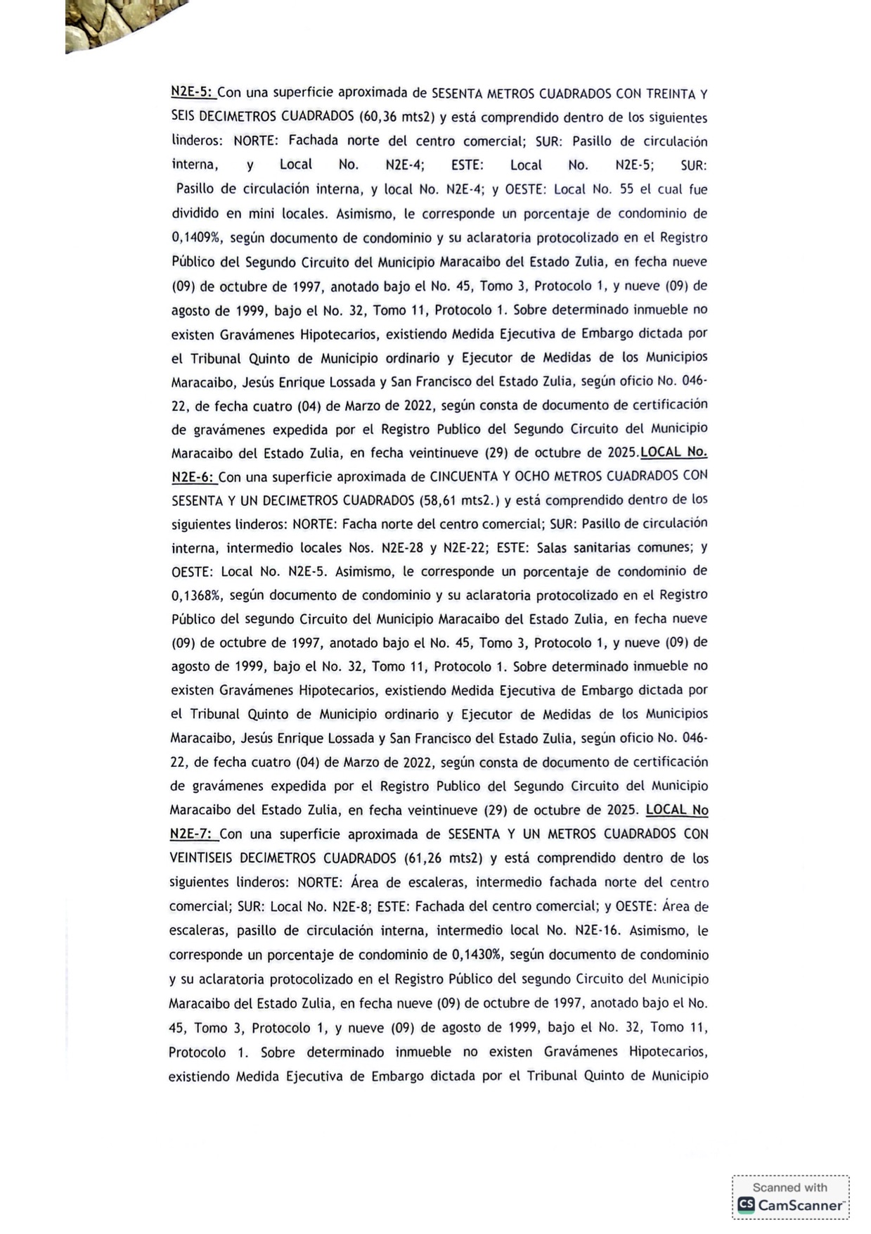 3er. Cartel de Remate en el juicio por Cobro de Bolívares por Vía Ejecutiva que sigue la Junta de Condominio del Centro Comercial Galerías Mall en contra del Grupo Palabro C.A. representada por Antonio Papagallo Altomare 5 5