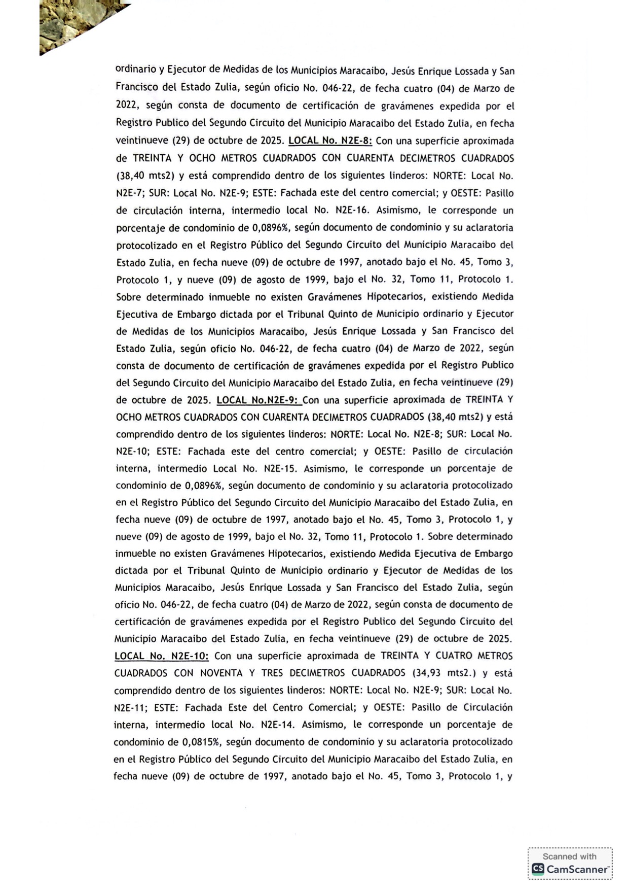 3er. Cartel de Remate en el juicio por Cobro de Bolívares por Vía Ejecutiva que sigue la Junta de Condominio del Centro Comercial Galerías Mall en contra del Grupo Palabro C.A. representada por Antonio Papagallo Altomare 6 6