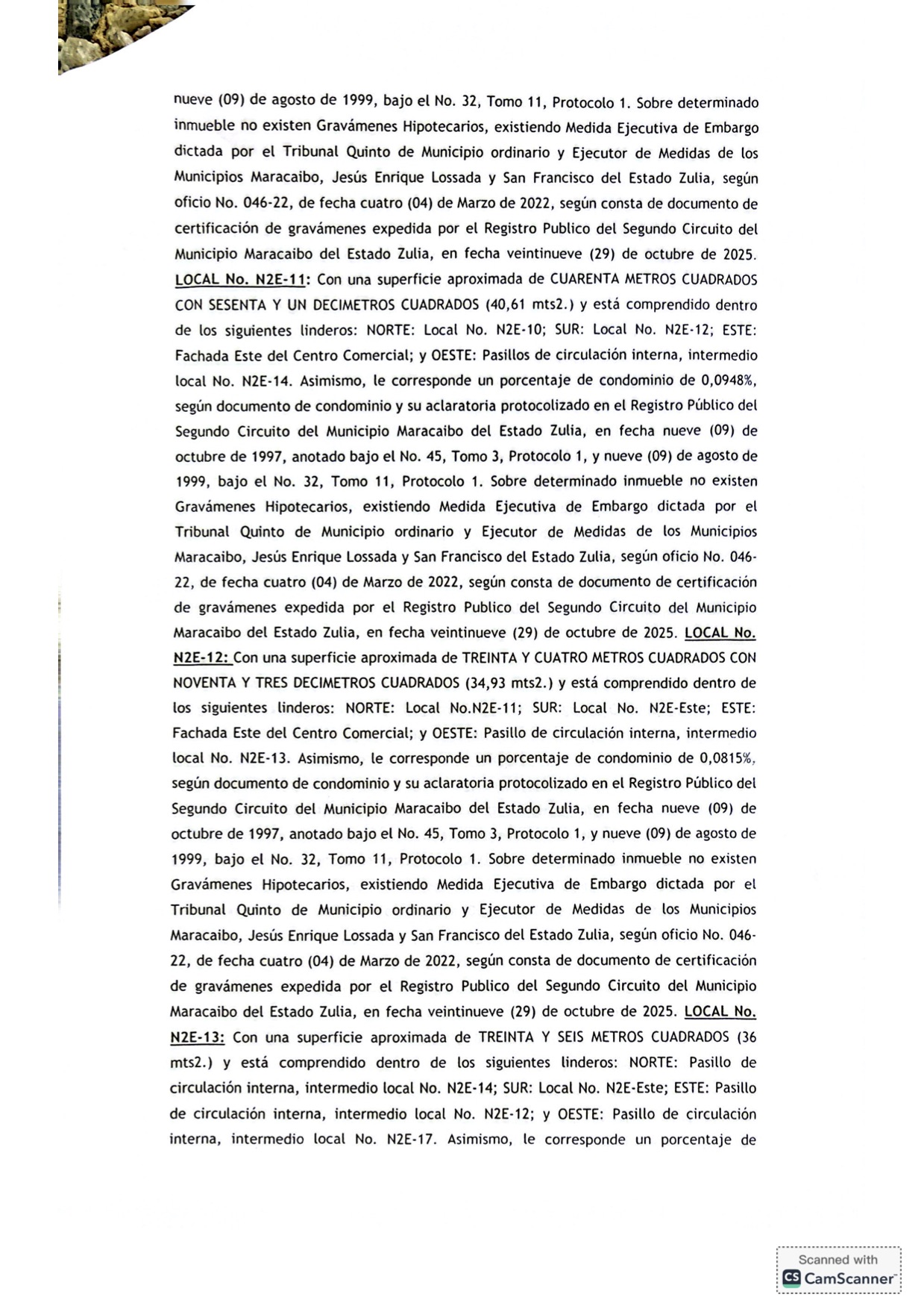 3er. Cartel de Remate en el juicio por Cobro de Bolívares por Vía Ejecutiva que sigue la Junta de Condominio del Centro Comercial Galerías Mall en contra del Grupo Palabro C.A. representada por Antonio Papagallo Altomare 7 7