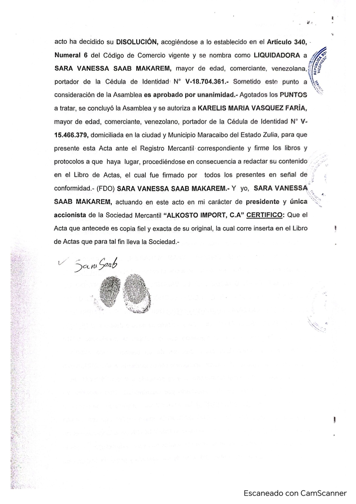 Publicación del Acta de Asamblea General Extraordinaria de Accionistas de Alkosto Import C.A. sobre su Disolución 2 Al Kosto Import2
