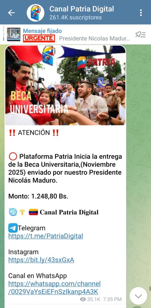 Pagan bono «Beca Universitaria» de noviembre 2 BecaUniversitariaNoviembre2025
