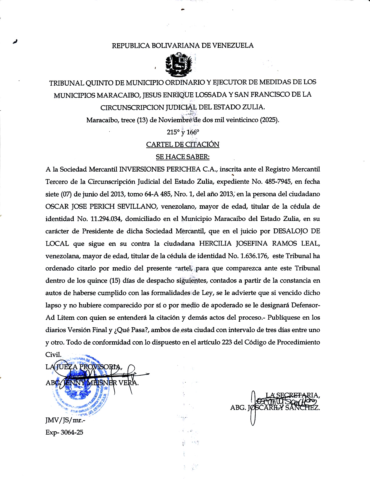 CARTEL DE CITACION HERCILIA