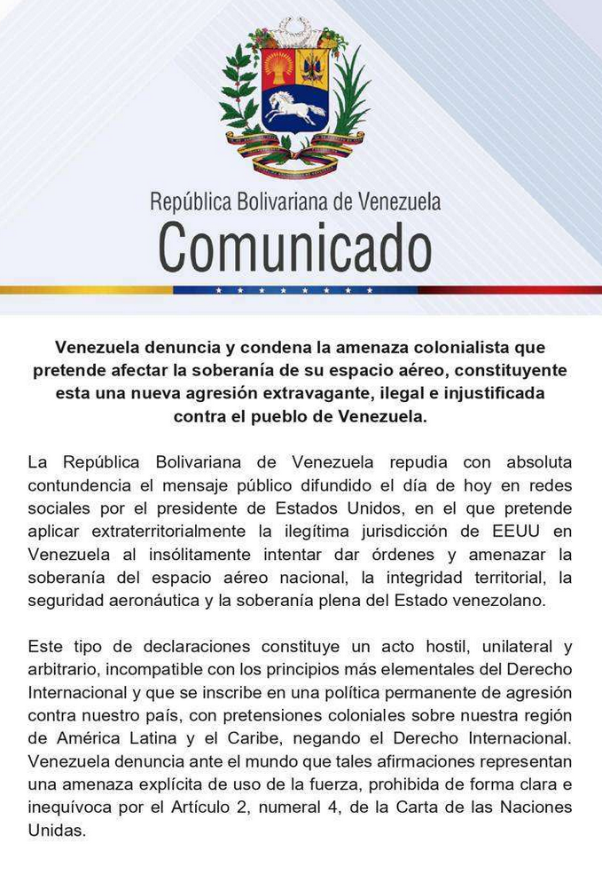 Venezuela considera suspendidos unilateralmente y de hecho los vuelos de repatriados desde EE .UU. por la insólita declaración de Trump (+ comunicado) 2 Captura de pantalla 2025 11 30 a las 8.31.25