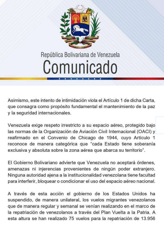 Venezuela considera suspendidos unilateralmente y de hecho los vuelos de repatriados desde EE .UU. por la insólita declaración de Trump (+ comunicado) 3 Captura de pantalla 2025 11 30 a las 8.31.44