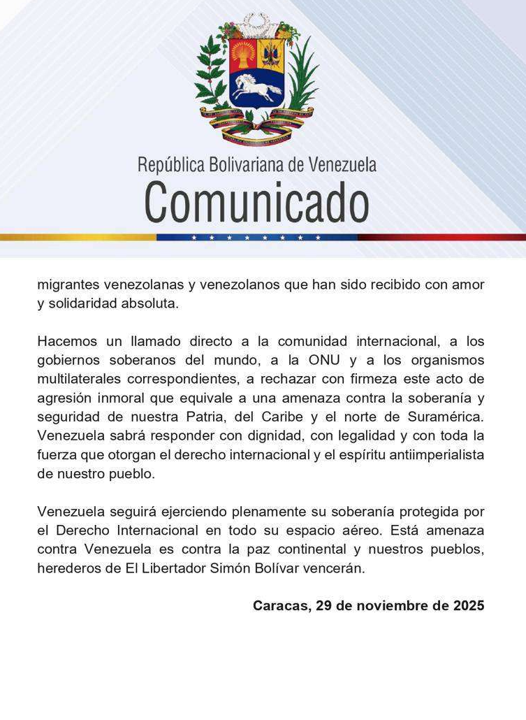 Venezuela considera suspendidos unilateralmente y de hecho los vuelos de repatriados desde EE .UU. por la insólita declaración de Trump (+ comunicado) 4 Captura de pantalla 2025 11 30 a las 8.35.18