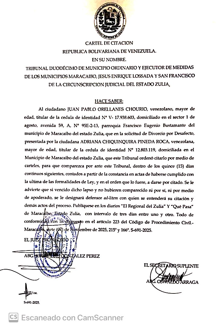 Divorico por Cartel de Citacion a para hacerse presente en el Juicio por Divorcio por Desafecto