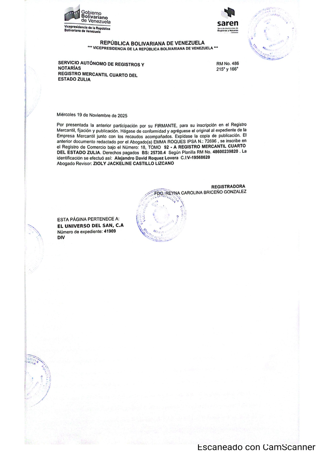 2nda.Publicación del Acta de Asamblea General de Extraordinaria de Accionistas de El Universo del San C.A con ocasión de su Disolución 4 EL UNIVERSO DEL SAN4