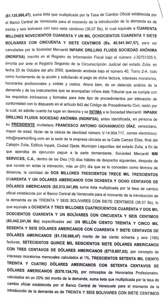 Cartel de Intimación a Francesco Antonio Giovannucci Díaz representante de Inpark Drilling Fluids S.A. al juicio por Cobro de bolívares 2 PHOTO 2025 11 25 17 25 31 1