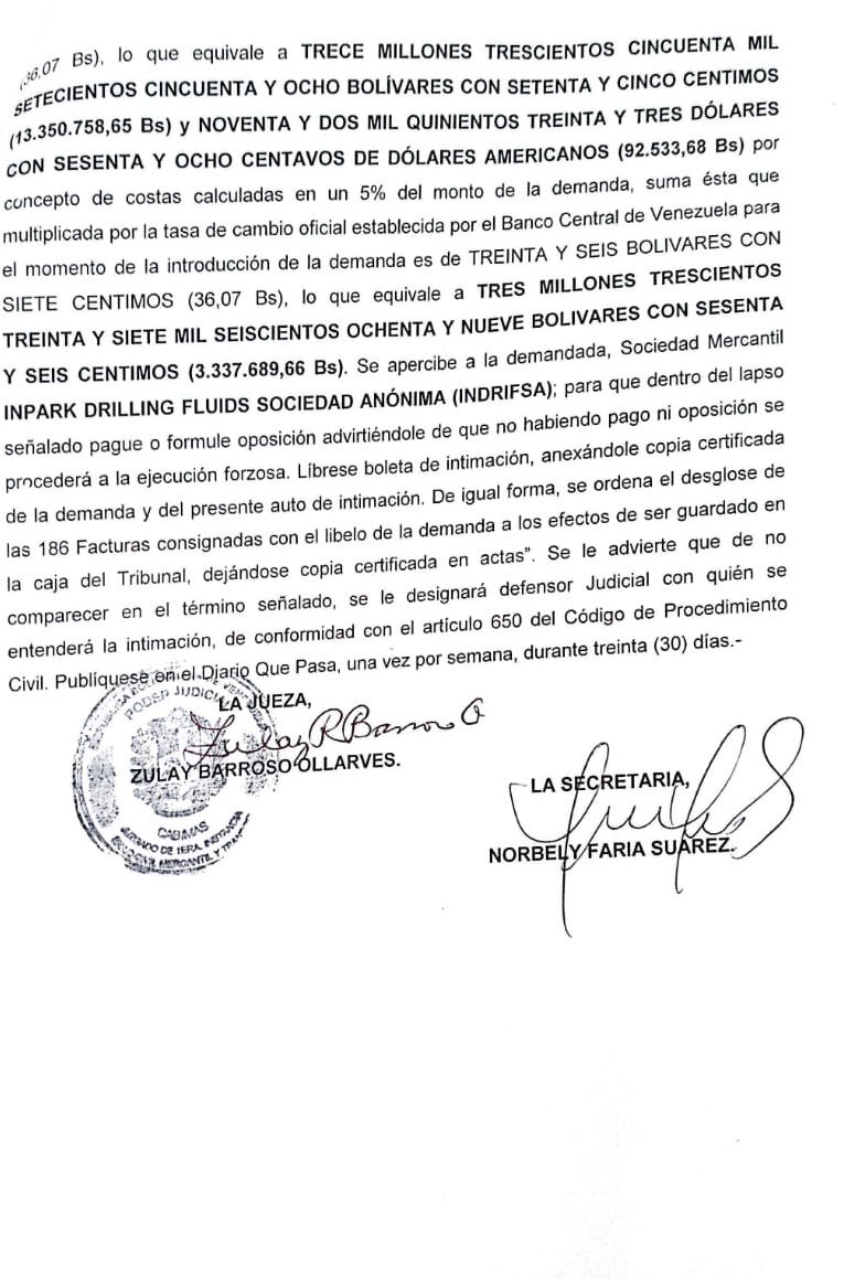Cartel de Intimación a Francesco Antonio Giovannucci Díaz representante de Inpark Drilling Fluids S.A. al juicio por Cobro de bolívares 3 PHOTO 2025 11 25 17 25 31 2