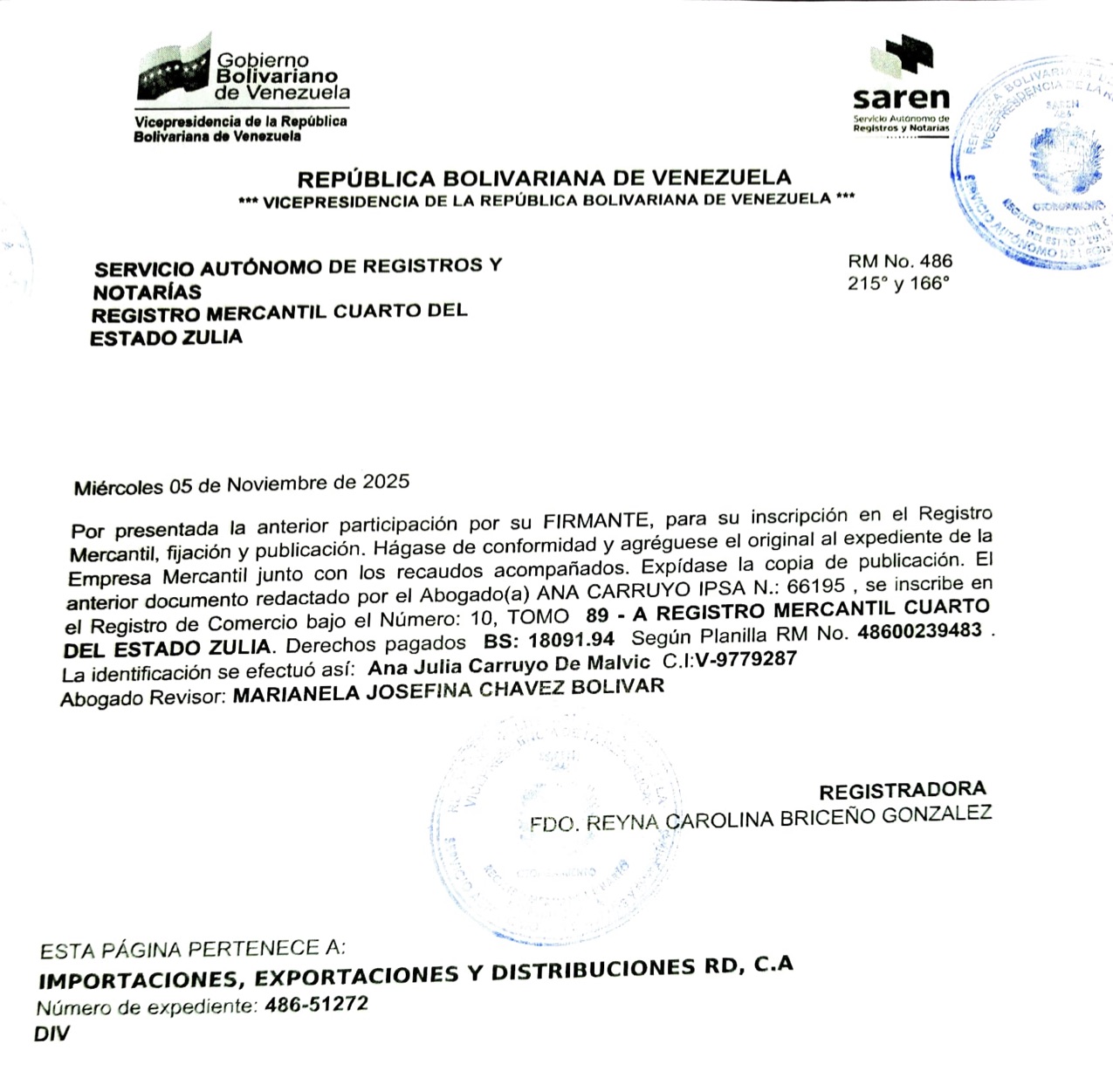 Acta de Asamblea General Extraordinaria de Accionistas de Importaciones, Exportaciones y Distribuciones RD C.A. sobre su Disolución 3 RD C.A.3