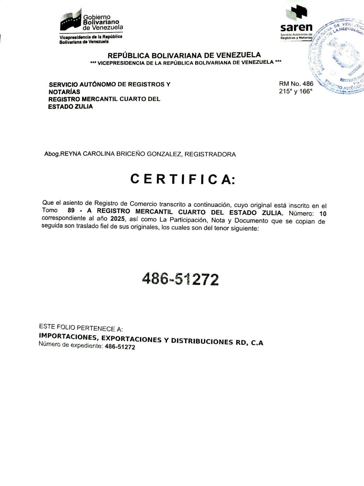 Acta de Asamblea General Extraordinaria de Accionistas de Importaciones, Exportaciones y Distribuciones RD C.A. sobre su Disolución 4 RD C.A.4