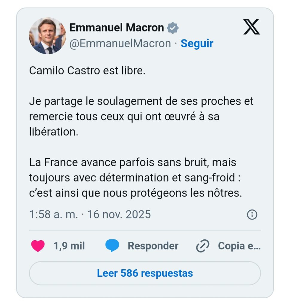 «Francia avanza a veces sin hacer ruido»: Macron celebró la liberación de francés detenido en Venezuela 2 Screenshot 20251117 102722