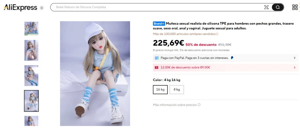 Shein canceló la venta de muñecas sexuales por el escándalo desatado por su apariencia infantil 2 anuncio muneca sexual aliexpress 041125