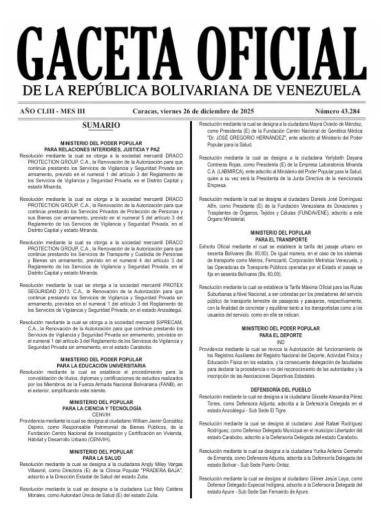 Publican en Gaceta Oficial el aumento de pasaje a 60 bolívares: tarifa del Metro también subió ¿Quién se atreverá a hacerlo cumplir? 2 1767189665470