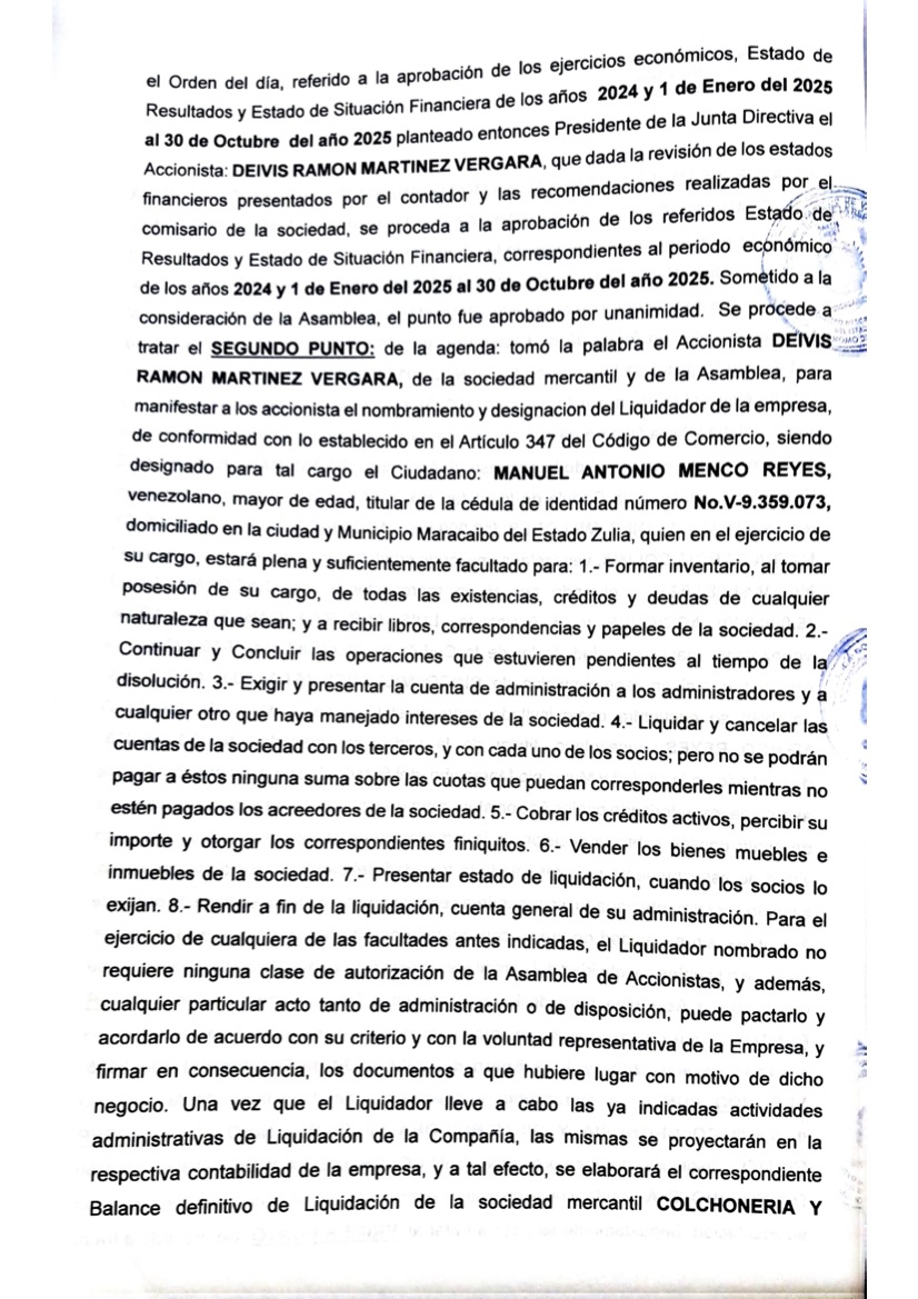 3era. Publicación del Acta de Asamblea General Extraordinaria de Accionistas de Colchonería y Distribuidora Mi Divino Niño C.A. por su Disolución 2 Acta Colchoneria Mi Divino Nino 2
