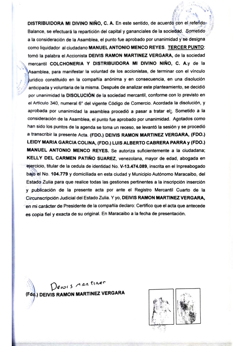 3era. Publicación del Acta de Asamblea General Extraordinaria de Accionistas de Colchonería y Distribuidora Mi Divino Niño C.A. por su Disolución 3 Acta Colchoneria Mi Divino Nino 3