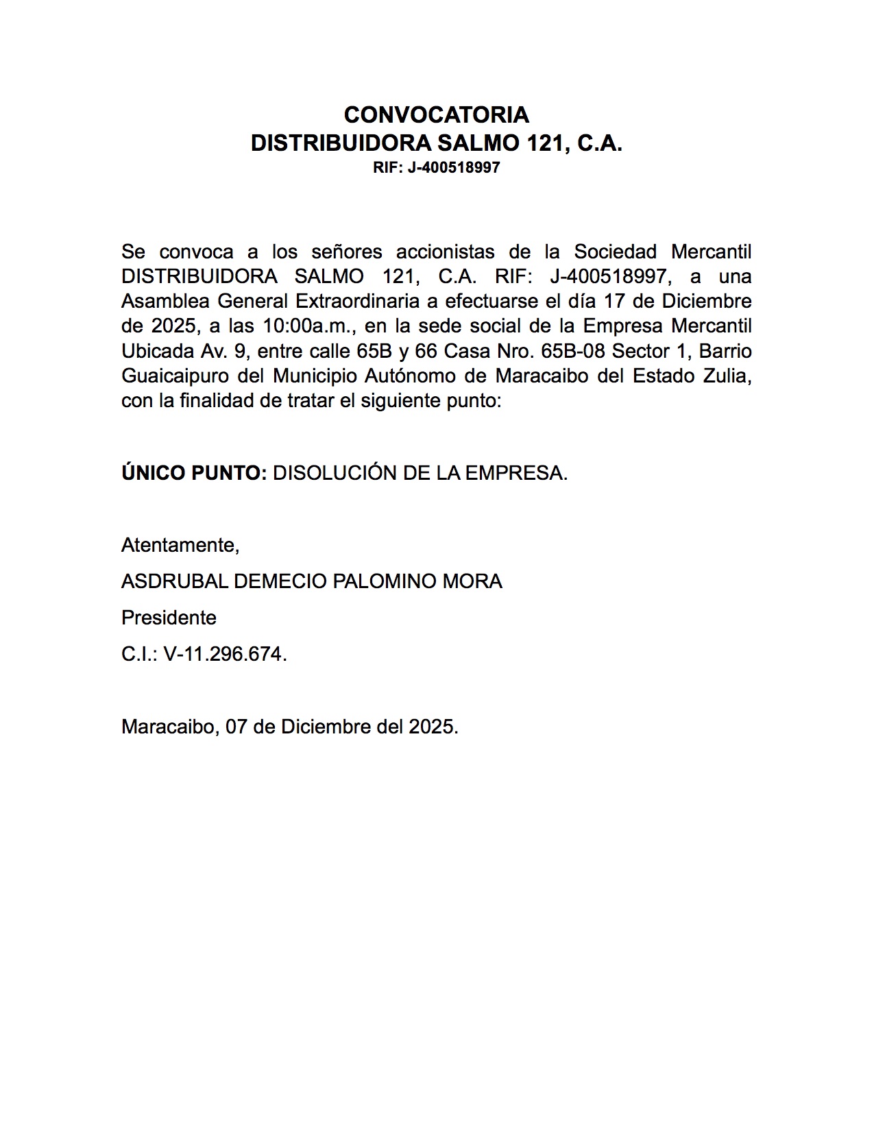 CONVOCATORIA a una asamblea salmo121