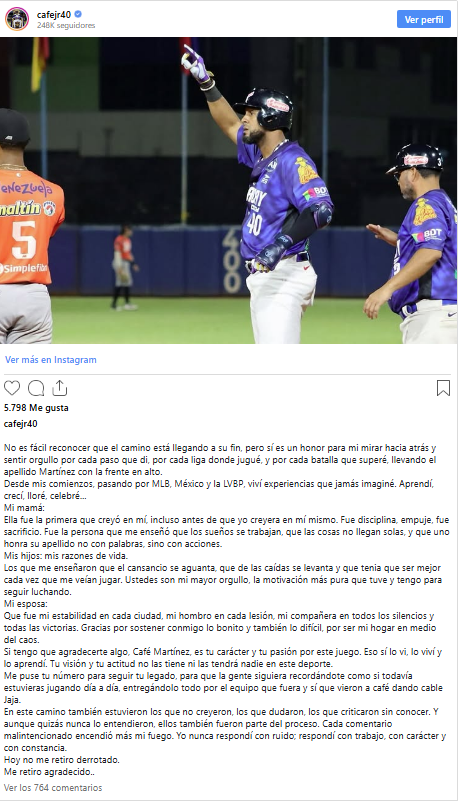 José «Cafecito» Martínez anunció su retiro como jugador 2 Cafecito