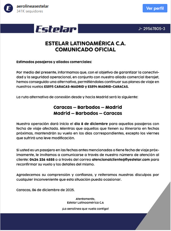 Estelar anunció ruta hacia Madrid con escala en Barbados tras cancelaciones 2 Estelar.22