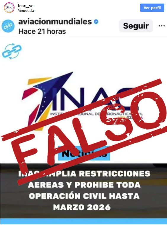 INAC desestimó información sobre prohibición total de operaciones civiles en Venezuela 2 INAC