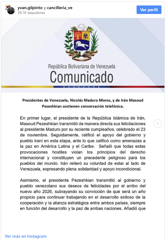 Irán reiteró su apoyo incondicional a Venezuela ante amenazas militares de Estados Unidos 2 Iran