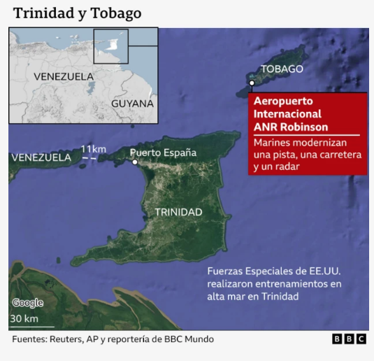 Los mapas que muestran las islas caribeñas que están ayudando a EE. UU. en sus operaciones militares contra lanchas de presuntos narcos 4 Trinidad7